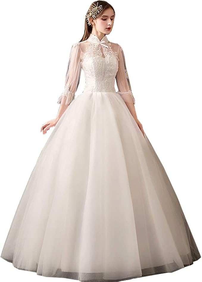 Amazon Jinzuomaレディース ドレス ワンピース ウェディングドレス 花嫁ワンピース プリンセスワンピース チュールワンピース レース ワンピース 立ち襟 結婚式 演奏会 立体な花柄刺繍 エレガント フォーマル イブニングドレス 通販