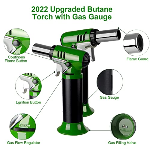 KOACKL Refillable Butane Torch with Fuel Gauge & Safety Lock - Adjustable Flame - Perfect for Welding, Resin Art, & More - One-handed Operation (Butane Gas Not Included)