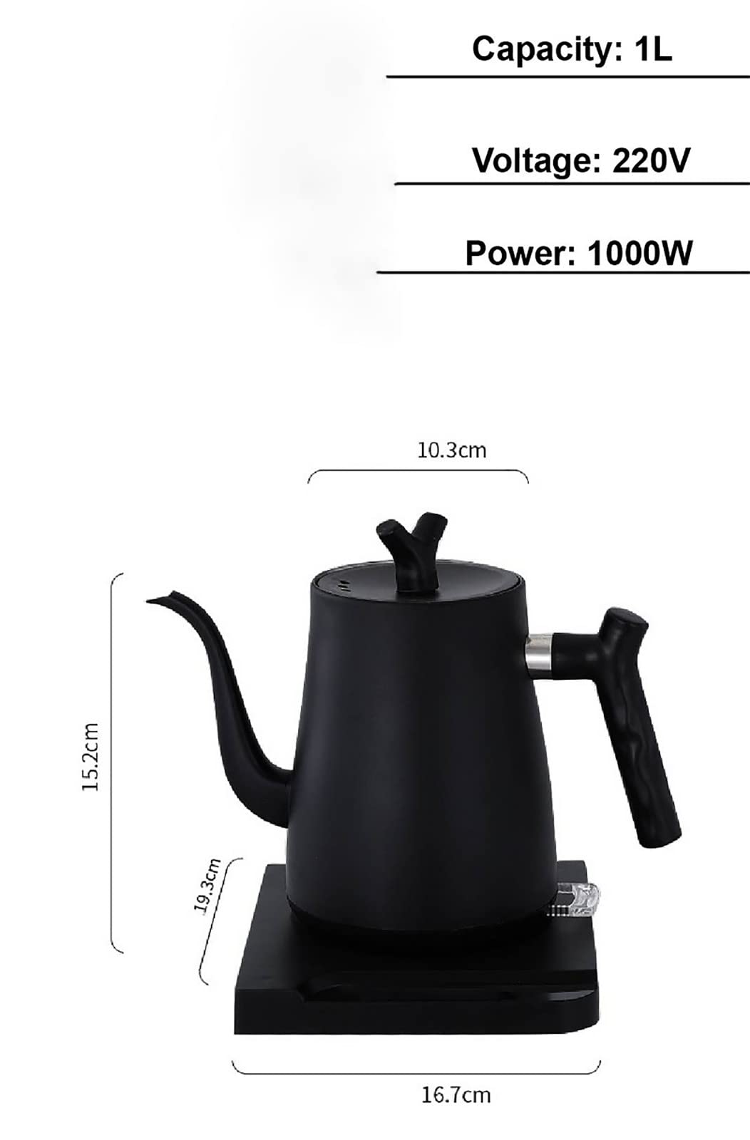 Hervidor de café eléctrico 110V 220V Hervidor de agua caliente 1L Hervidor de agua con control de temperatura Hervidor de acero inoxidable con cuello de cisne A,A