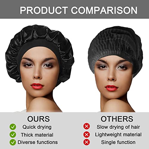 AYNKH Towel Lined Shower Cap, Microfiber Terry Cloth Silky Satin Stretchy Bathing Cap - Image 3