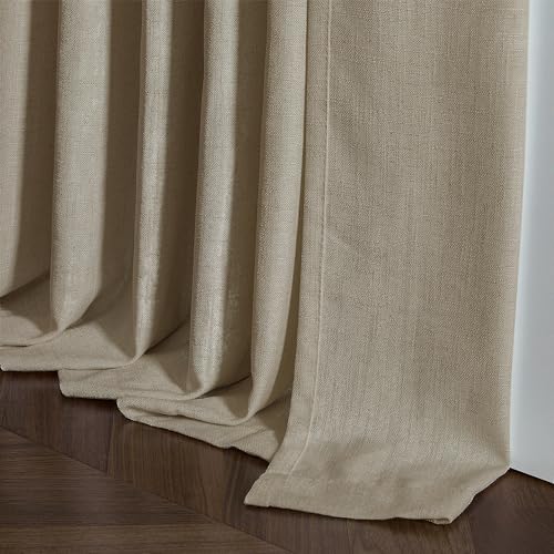 Image of Grey Beige Linen Kitchen Curtains 45 Inches Long 2 Sets Basement Curtains for Small Window Pinch Pleated Back Tab Linen Blend Short Cafe Boho Semi Sheer Back Tab Drapes for Bay Windows Bedroom 40x45