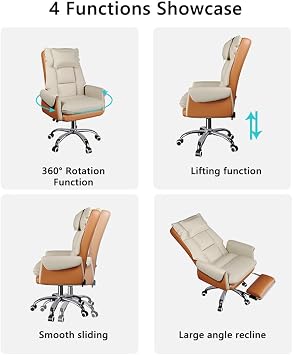 Executive Chair Leather Boss Office Chair with Arms Height Adjustable Swivel Home Office Chair for Studying, Ergonomic Computer Chair with Wheels Task Chair Color: Beige/A