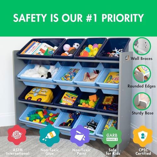 Image of Humble Crew Supersized Toy Storage Organizer with 16 Removable Bins, Blue /Navy - Large Toy Storage for Toddlers Ideal for Kids' Rooms, Playrooms, and Nurseries - Modern Toy Bins for Kids