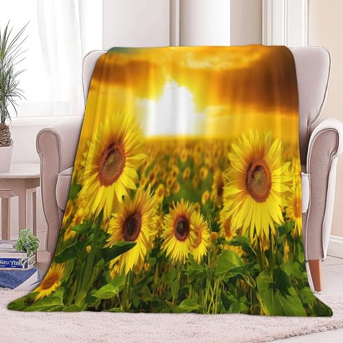 Color Naranja Manta Franela para Cama 180 x 200 cm Plantas Campo De Girasoles Manta de Microfibra Suave Cálida Transpirable, para Cama sofá Oficina Coche Viajes Camping