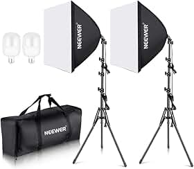 Kit Softbox Neewer Pacote com 2 Lâmpada para Estúdio Fotografia Preto, Tricolor 85W Equivalência de 700W, Plug Tomada Padrão Us