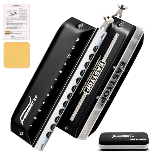 EAST TOP Aktualisiert FORERUNNER 2.0 ohne Ventile Chromatische Harmonika 12-Loch 48 Töne C Key Chromatische Mundharmonika für Erwachsene, Anfänger und Studenten