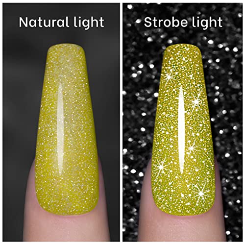Rarjsm Reflective Gel Nail Polish, Yellow Gel Nail Polish, 7.5Ml 0.25Floz Yellow Nail Gel Glitter Gel Polish Summer Candy Collection Diamond Shimmer For Starter Nail Diy At Home Uv Led Lamp Required #TOP1