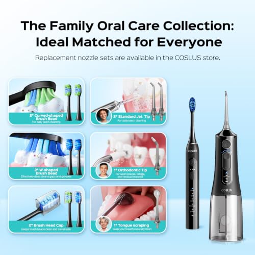 Image of COSLUS C51C30 Water Flosser Electric Toothbrush Combo, Black Oral Clean Kit