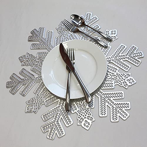Wintop Group 15"×17" Vinyl Metallic Placemats Hollow Out Design, Set Of 6, Snowflake Silver #TOP1