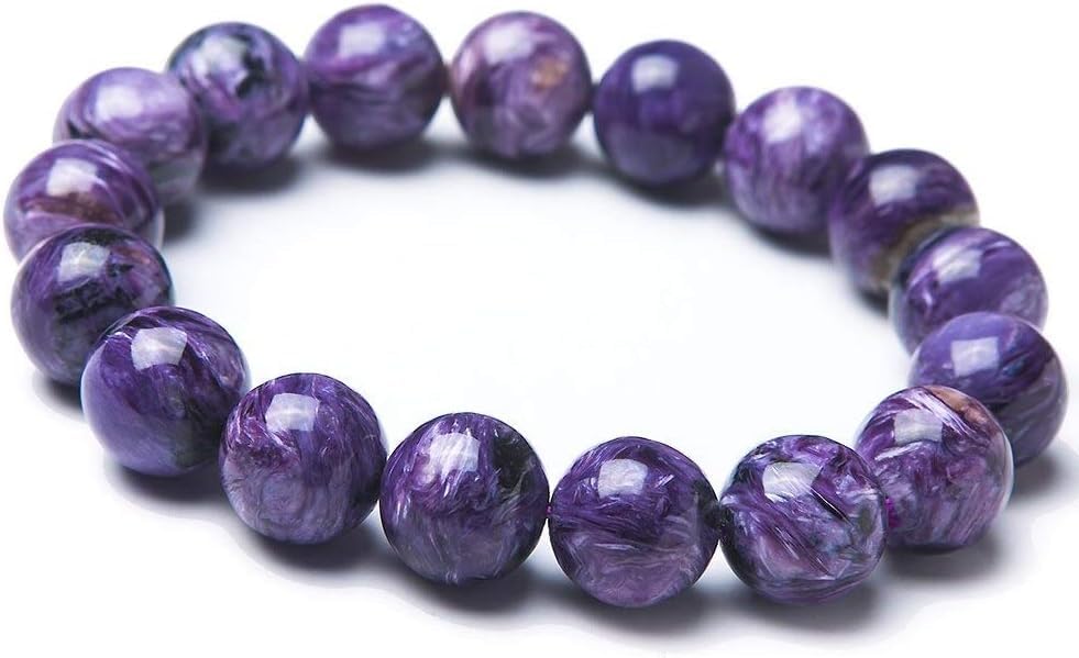 Natural AAA Real Russian Charoite Bracelet 10mm Gemstone Stretch Fit Bracelet | 7-7.5” length | Unisex Bracelet | Round Shape Beads Bracele|Men/Women
