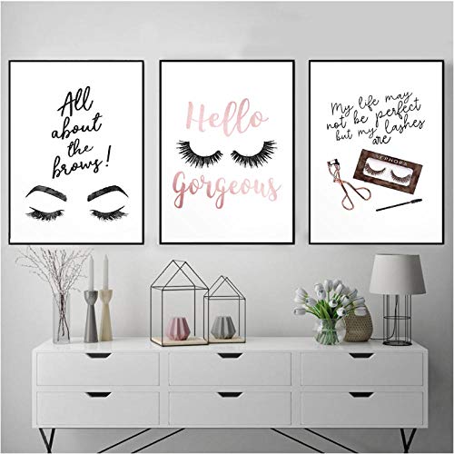 Preisvergleich Produktbild Moderne Wandkunst Wimpern Zitat Poster Wimpern Bündel Leinwand Malerei Wimpern Extensensions Salon Dekor Weihnachtsgeschenk Bilder 40x50cmx3 Ungerahmt