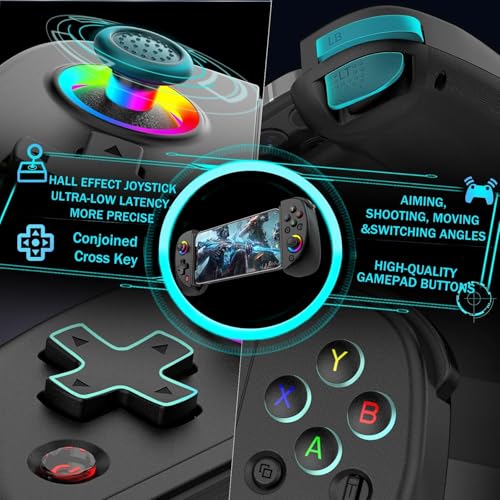 Image of BSP D8 Mobile Wireless Gaming Controller Gamepad for iPad /Tablet[Within 5-10 inch] with RGB Hall Effect Joystick /Turbo /6-Axis Gyro /Vibration /Support Streaming /Cloud Gaming for iPhone /Android /PC /Switch /PS4