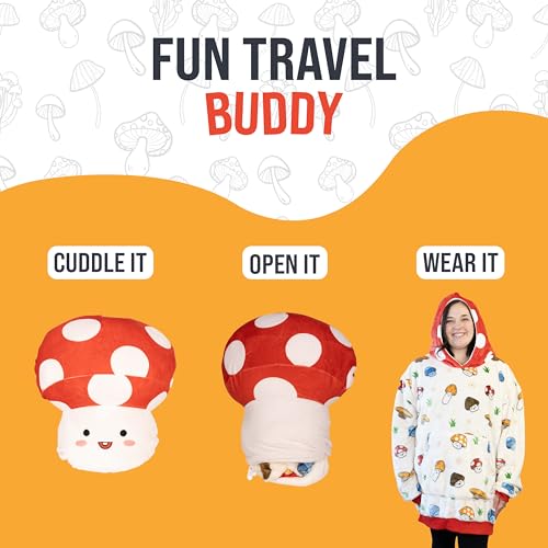 Image of Plushible Wearable Blanket Hoodie, Micey Mushroom, 2-in-1 Oversized Hoodie Blanket Pillow, Long Sleeve Sweatshirt Pocket, Cozy Gift