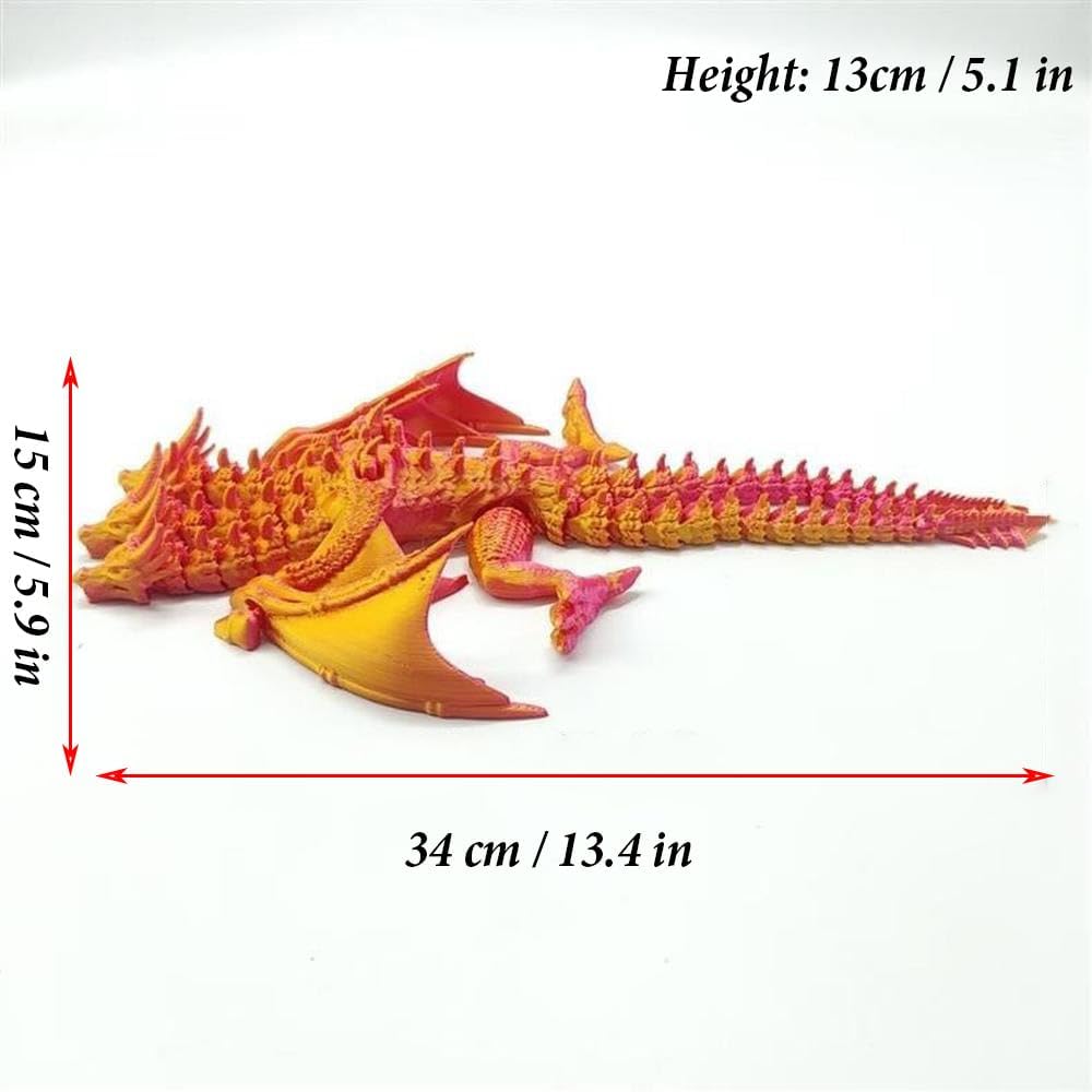 Dinosaur 3D Printing Dragon Figures Multi-Joint Movable for Home Accessories Gift Living Room Desk Christmas Decoration (Colorful)