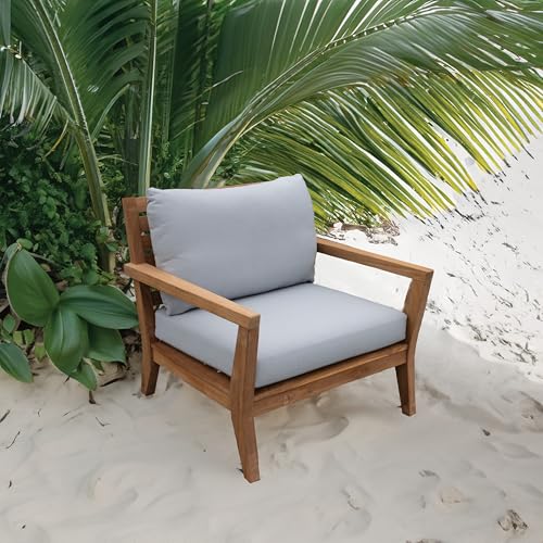 Image of Tommy Bahama Sunbrella Fabric 1-Piece Outdoor Knife Edge Deep Seat Lounge Chair Seat and Back Cushion Set, Bamboo Bay Cloud