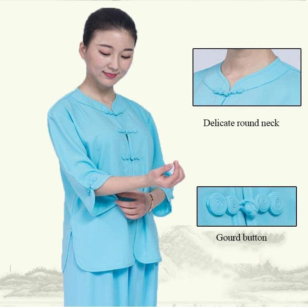 Zestaw mundurów Tai Chi Odzież Kung Fu Garnitur Tang, Odzież męska Tai Chi Odzież damska Oddychająca z krótkim rękawem Jednolity kolor Tai Chi Uniform Ubrania do jogi Kung Fu (kolor: niebieski, rozm