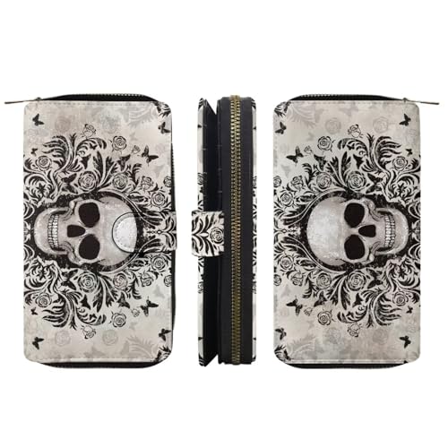 Image of COEQINE Ladies Wallets Pink Leopard Heart Black Printed Leather Phone Long Clutch Purses Check Coin Change Holder
