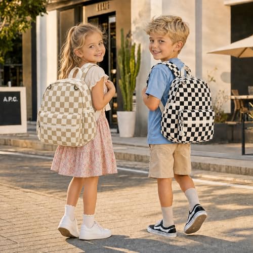 Image of Corduroy Toddler Backpack for Boys & Girls, Kids Backpacks | Small Kids Bookbag for School, 2-4 Preschool Kindergarten Backpack, Toddler Daycare Backpack -Brow Checkered
