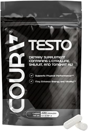 COURA Mens Testo - 220 cápsulas 55 porciones - Multivitamínico para hombres - Testo Booster - Shilajit Zinc Magnesio L Arginina Citrulina Beta