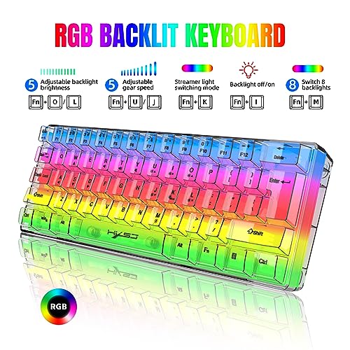 Teclado Transparente V700T de 61 Teclas Ergonómico con Cable USB para PC Windows 3