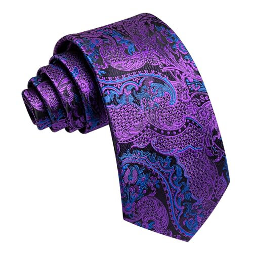 Image of Barry.Wang Paisley Tie for Men Silk Woven Necktie and Tie Clip Set Wedding Party Business Formal