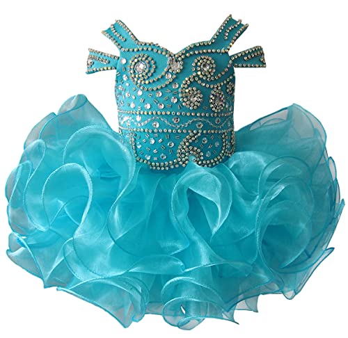 Baby Girl's Crystal Off The Shoulder Glitz Cupcake Pageant Dresses Princess Birthday Party Tutu Ball Gowns PT0134