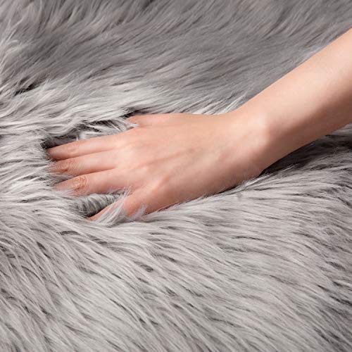 Ashler Faux Fur Rug, Fluffy Shaggy Area Rug Ultra Soft 2 X 3 Feet Sheepskin Fur Rug, Grey Fuzzy Rug Machine Washable Shag Rug, Nursery Decor Throw Rugs For Bedroom, Kids Room, Living Room #TOP3