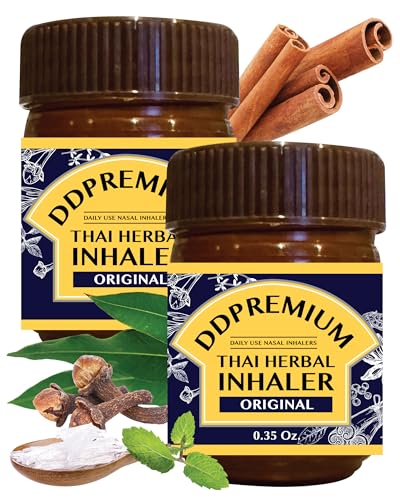 DDPREMIUM Herbal Inhaler with Menthol & Essential Oil - Natural Thai Inhaler for Enhanced Breathing, Promotes Clearer Nasal Passages - Compound Herb Formula Original Pack of 2