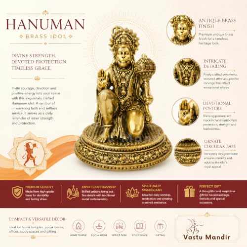 Image of Brass Hanuman Ji Idol, Vastu Remedy for Strength (3.5 Inch, 140 g)