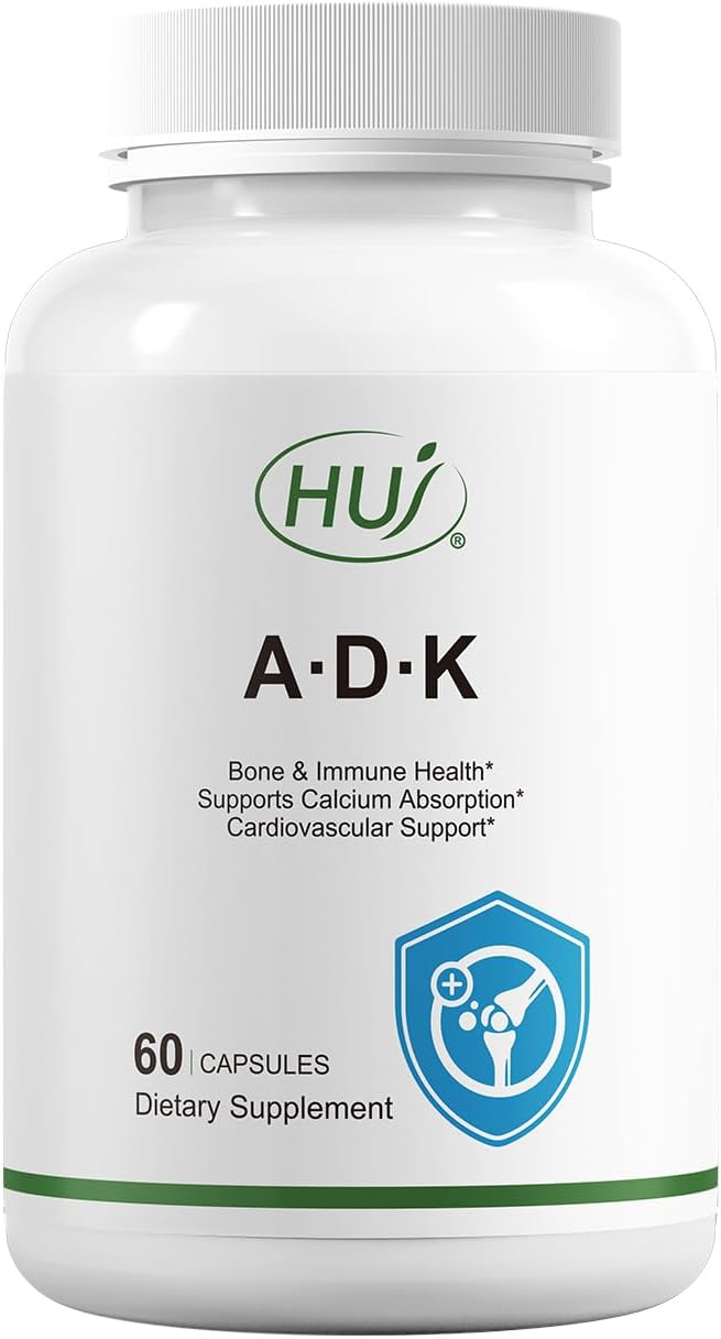 HUJ ADK Supplement, 60 Capsules, Calcium, Vitamins A, D3, K2 (MK-7)