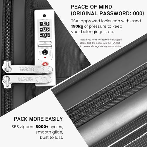 MGB 20" Carry on Luggage Airline Approved with Durable Spinner Wheels, Lightweight Hard Shell Suitcase for Weekender, Men and Women, Natural Black3