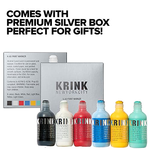Krink K-60 6 Color Paint Marker Set - Vibrant And Opaque Fine Art Graffiti Markers For Canvas Metal Glass Paper And More - Alcohol-Based Permanent Graffiti Mop Paint Marker For Lasting Tags #TOP3