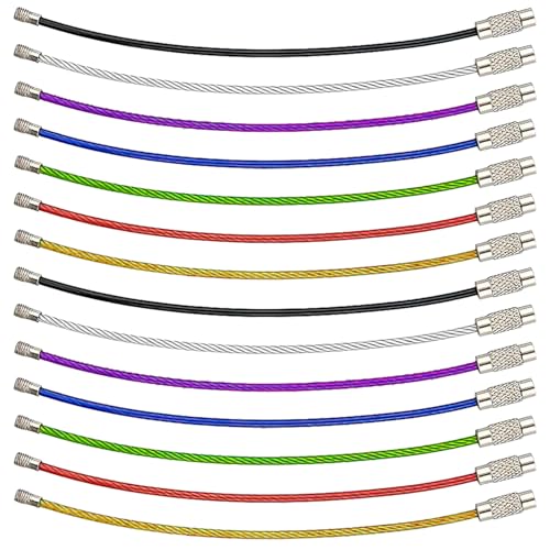 NECXON Cerchio portachiavi da 14 pezzi, portachiavi grande in filo di acciaio da 15 cm per etichette per bagagli Raccoglitore ad anelli Etichette da viaggio disponibili in 7 colori