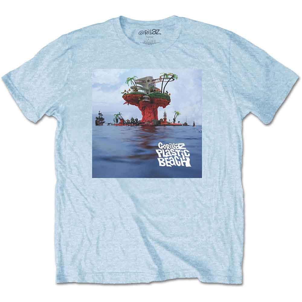 Gorillaz Men's Light Blue T Shirt Plastic Beach Band Logo Official L