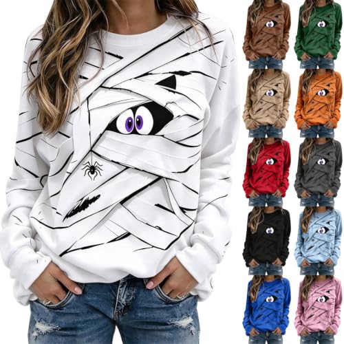 Halloween Sweatshirt Women Mummy Bandage Print Comfort Crewneck Sweatshirts - image 1