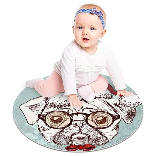 EZIOLY Tapis Rond Vintage Hipster Père Noël Carlin pour Chambre d'enfant, Chambre de bébé, Tapis à Poils Longs pour Salle de Jeu, Tapis de crèche, 60 x 60 cm