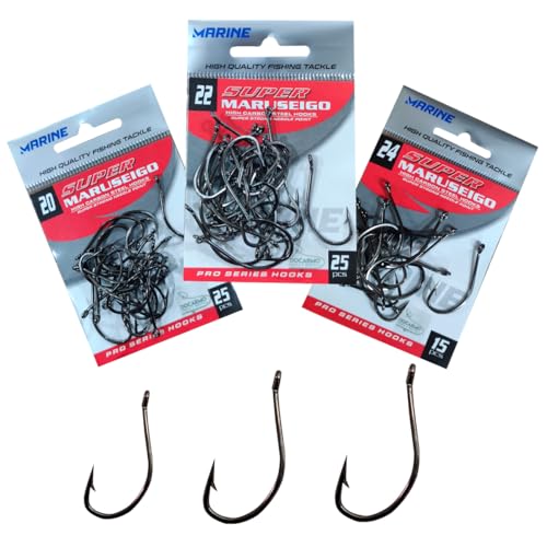Kit Anzol de Pesca Super Maruseigo Black N°20 N°22 N°24 Preto