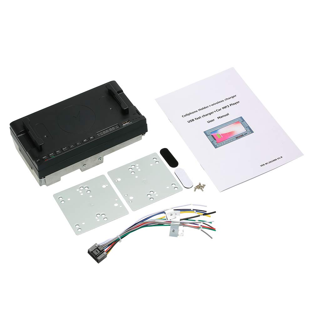 Wielofunkcyjny uchwyt samochodowy do telefonu z radiem Bluetooth 5.0, bezprzewodową ładowarką 15 W i portem szybkiego ładowania USB, odtwarzaczem MP3 AM FM do samochodów bez
