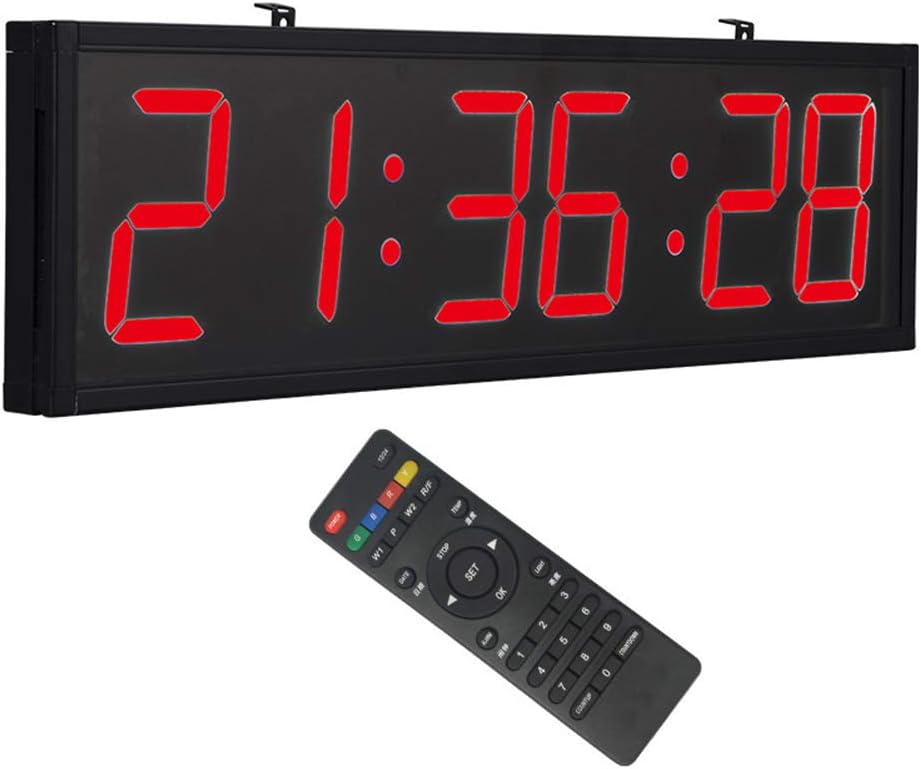 LCYCN Oversized LED Remote Control Digital Wall Clock with Date Indoor Temperature Humidity Display, Red
