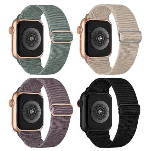 Image of 4 Pack Stretchy Solo Loop Compatible with Apple Watch Bands 38mm 40mm 41mm 42mm 44mm 45mm 46mm 49mm Women Men, Sport Nylon Elastic Straps Wristbands for iWatch Series 11 10 9 8 7 6 5 4 11 Ultra /SE 3 2