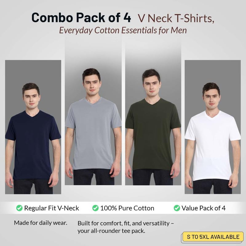 Image of Aventura Outfitters Men's V Neck 100% Cotton Regular Fit T-Shirt (Pack of 4)