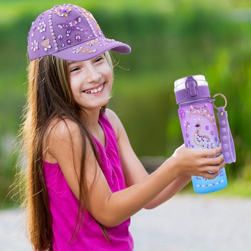 Geschenke für Mädchen 5 6 7 8 9 10 11 12 Jahre, DIY Trinkflasche und Baseballkappe Weihnachtsgeschenke für Mädchen Einhorn Aufkleber Selbst Gestalten Glitzer Edelstein Geburtstag Basteln, Lila