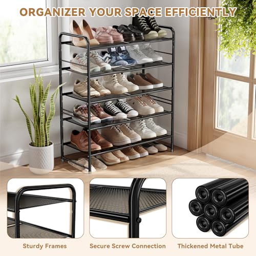 Image of MWQShoe Rack, 5 Tier 27 inch Wide Metal Mesh Shoe Organizer for Closet Holds up to 15-18 Pairs, Stackable, Black