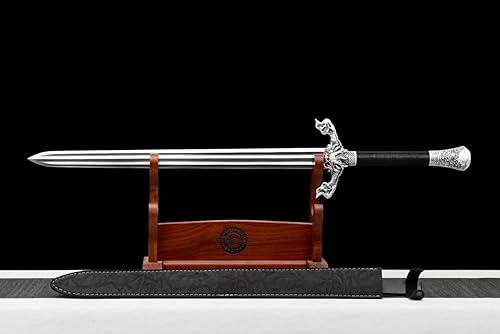 Miniatura 2 de Espada china, espadas de dragón volador real (cuchillas de doble ranura de acero forjado de resorte, vaina de PU)