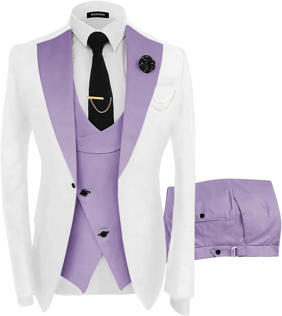 Wangyue Mens Suit 3 Piece Slim Fit Suits for Men Wedding Prom Tuxedo for Men Formal Business Suit