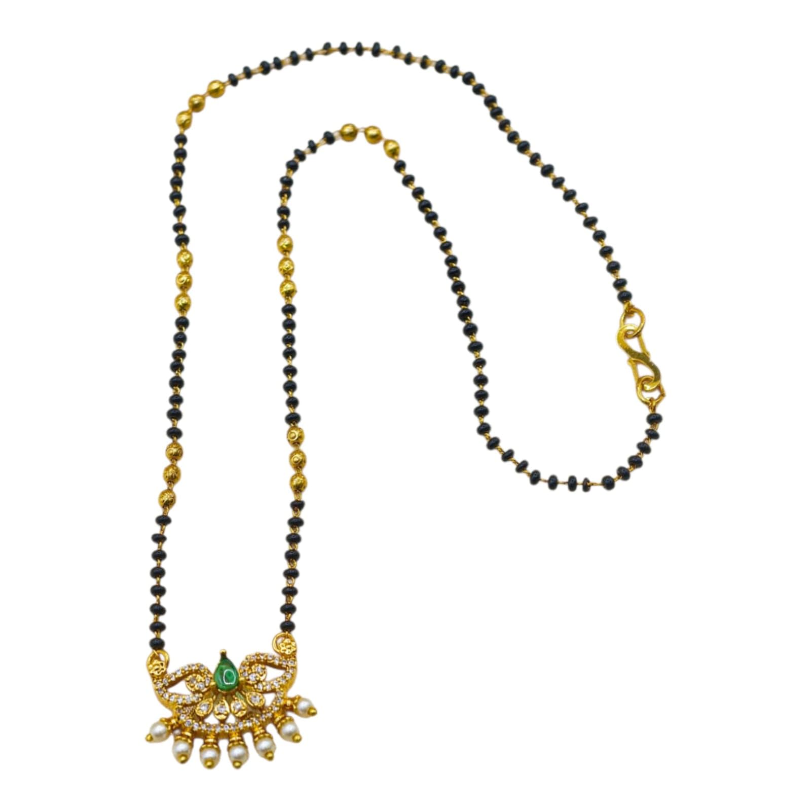Traditional Black Beads Mangalsutra Necklace for Women with Green Pendant | Gold Plated Bridal Mangalsutra | Lightweight Daily Wear, Office, Festive & Karwa Chauth Jewellery-image-26