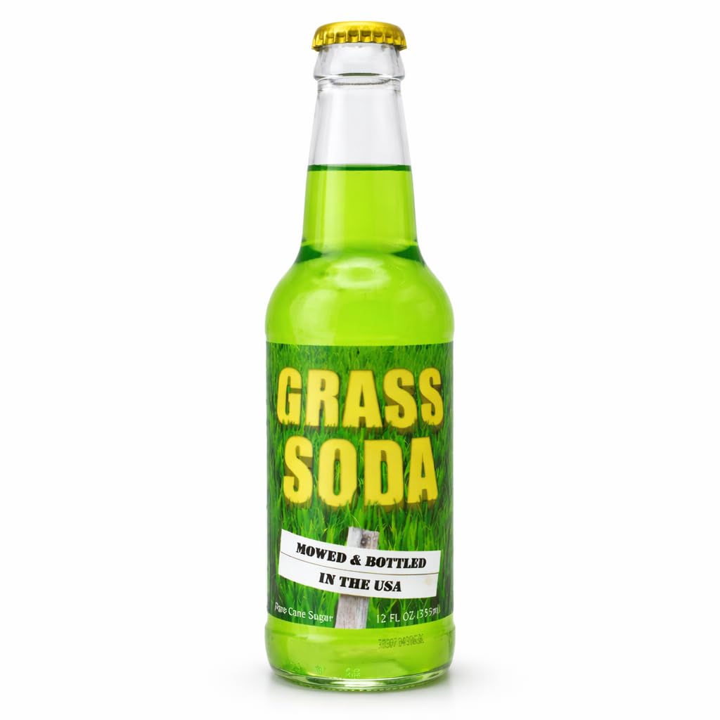 Rocket Fizz Grass Soda Flavor | Cane Sugar | Craft Soda Pop Drinks | 12 oz in Glass Bottle (3 Pack)