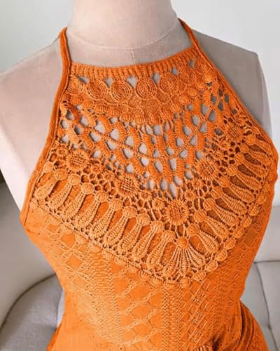 Image of CHICME Womens Summer Halter Dress Hollow Out A Line Vacation Dress