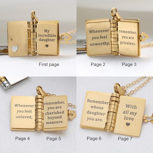 Incredible Daughter Jewelry Daughtеr Love Book Necklace Laser Engraved Necklace for Daughtеr Page Book Pendant in Stainless Steel Gift from Mom Dad Son4
