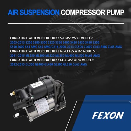 Image of Air Suspension Compressor Pump Compatible with Mercedes-Benz W221 CL216 S350 S400 S450 S550 S600 S63 AMG Mercedes ML GL class W166 X166 2007-2012 Replaces 2213201604 2213200704 A1663200104